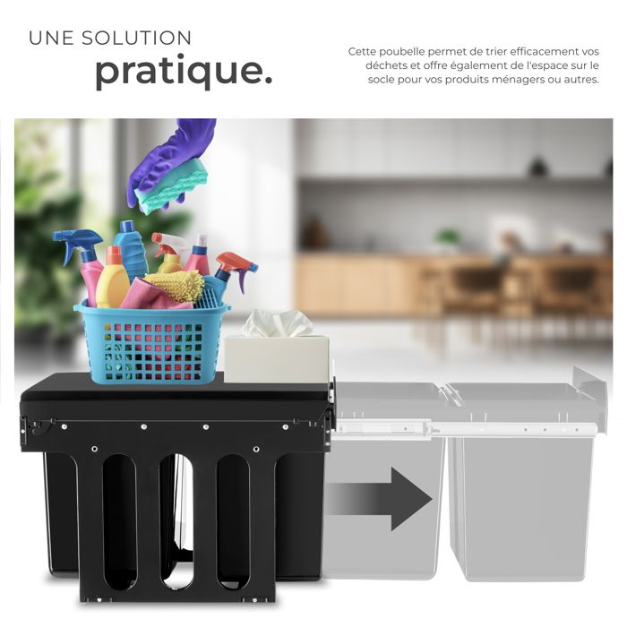 GTV Set De Collecteurs De Déchets AxiSpace, Pour Tiroirs Et Armoires D'une Largeur De 600 Mm, Composé De Bacs De 2 X 15 L, Poubelle En Plastique Avec Particules De Graphène, Couleur - 4