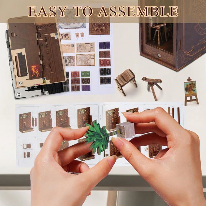 Salle d'étude rétro - Kit de coin de livre DIY, puzzle en bois 3D Salle d'étude rétro - Kit de coin de livre DIY, puzzle en bois 3D