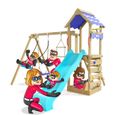 Aire de jeux Active Heroows portique bois avec balançoire et toboggan turquois-0