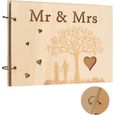 Livre d'Or de Mariage en Bois 40 Feuilles Mr&Mrs Album  Personnalisé Rustique Livre d'Invité Message pour Fête Réception Mariage-0