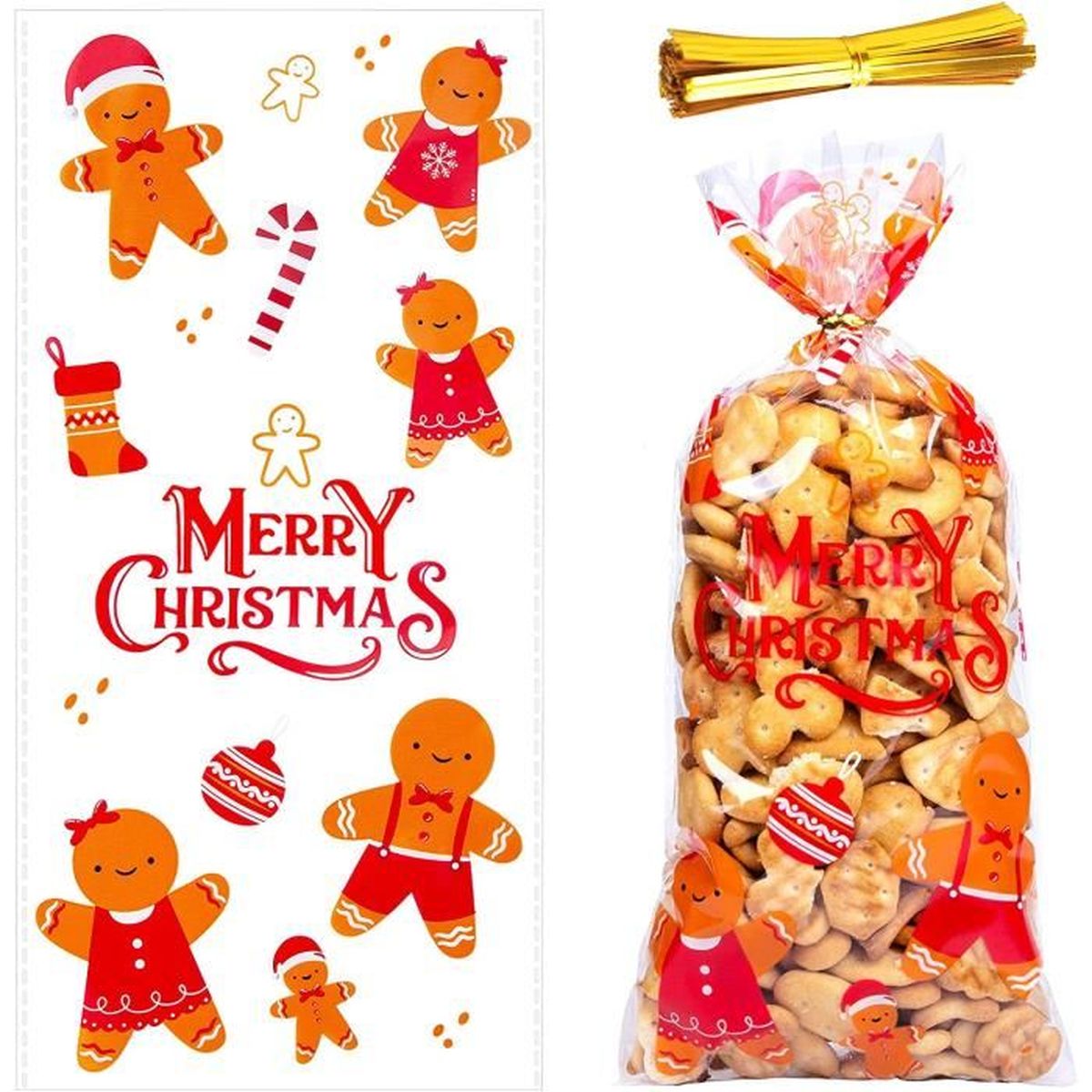 50 Pcs Sachet de bonbons Noel, Sacs De Biscuits De Noël, Sachets De Noël En Cellophane, Sachet