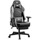 HLONONE Chaise Gaming Ergonomique, Fauteuil Gamer avec Repose-Pied Télescopique avec Appui-tête et Support Lombaire, Noir et Gris