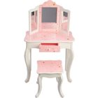 TEAMSON Meuble coiffeuse table de maquillage bois pour enfant avec tabouret et miroir en rose avec motifs étoilés blancs et dorés