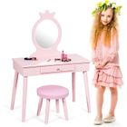 GOPLUS Coiffeuse pour enfants avec tabouret,coiffeuse et chaise,table cosmétique avec miroir et tiroir,également comme bureau,Rose