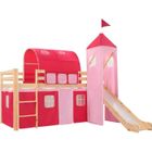 Lit mezzanine d'enfants avec toboggan et échelle Pin - VIDAXL - Thème princesse - Rose - 90x200 cm
