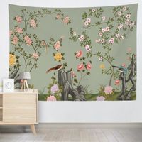 Tapisserie murale tissu d'impression Branches pierres fleurs oiseaux décoration murale de salon chambre 200 x 150 cm