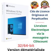 Windows 10 Pro 32/64bit - Clé Originale et Perpétuelle - Version Dématérialisée