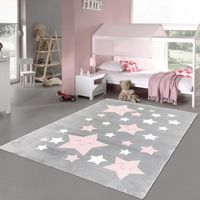 Tapis de chambre d'enfant doux étoiles roses et blanches en anthracite Größe - 120 x 170 cm