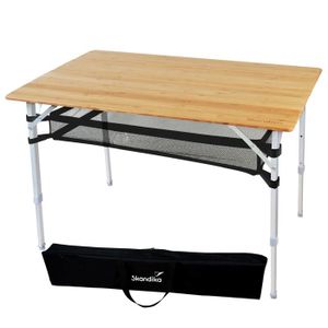 TABLE DE CAMPING Table de Camping en Bambou Skandika Tolja - 100x65x65cm - Table Pliante, réglable en hauteur, alu, résistante UV et intempéries