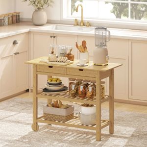 Relaxdays Alfred Desserte Cuisine Bambou & Marbre Noir – Chariot Îlot Mobile Avec Tiroir, Paniers Inox, 37,5x82,5 Cm