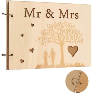 LIVRE D OR Livre d'Or de Mariage en Bois 40 Feuilles Mr&Mrs A