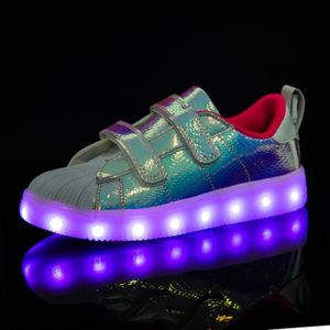 Taille: 25-37 Chaussures LED pour Enfants Baskets Lumineuse Clignotants Rechargeable Garçons Filles Velcro À Lacets Chaussures de Sport Respirant Confortable Chaussures Plates Loisirs 7 Couleurs 
