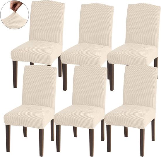 Housses De Chaise En Chenille Extensible - Lot De 2/4/6 - Beige - Pour Salle à Manger, Cuisine, Hôtel - 7