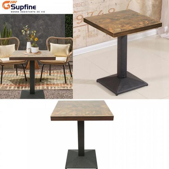 Table De Bar Carrée Avec Pied Central - Design Bois - 60x60x75 Cm - Pour Salon, Balcon, Restaurant, Café