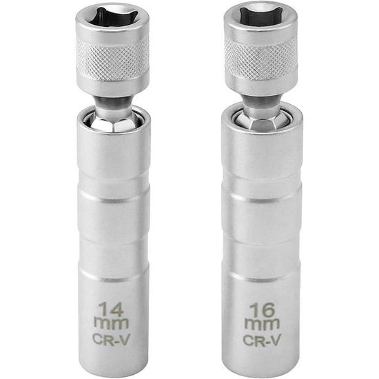 Clé à Bougie Magnétique 2 Pièces - Douilles 14mm & 16mm 12 Pans, Acier Chromé Vanadium