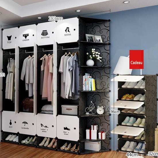 Armoire de Vêtement de Rangement Plastique Garderobe Simple 20 Casiers+Côté Meuble