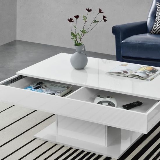 Table Basse Rectangulaire En Panneau Mélaminé - 90x45x40 Cm - Effet Chêne Blanc - Avec Étagère De Rangement