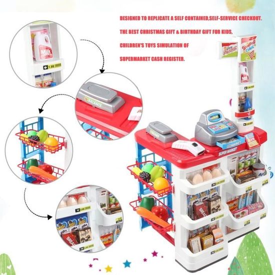 RedCrab Caisse Enregistreuse Enfants Avec Scanner Et Calculatrice - Pliable - 48 Pièces - Dès 3 Ans (Rouge)