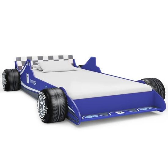 LEXLIFE Lit voiture de course Enfant en bois - 90 x 200 cm - Cadre de lit - Bleu