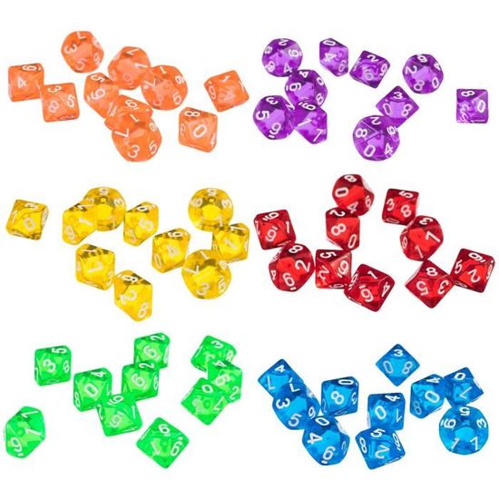 Set De 5 Dés Polyédriques D30 En Acrylique – Mélange De Couleurs – Idéal Pour Jeux De Rôle (RPG) Et Jeux De Société – Gravure Claire, Finition Lisse