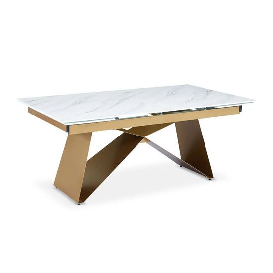 Tables basses - Table basse en verre effet marbre - Blanc et doré - Pieds en métal - H 45 cm x D