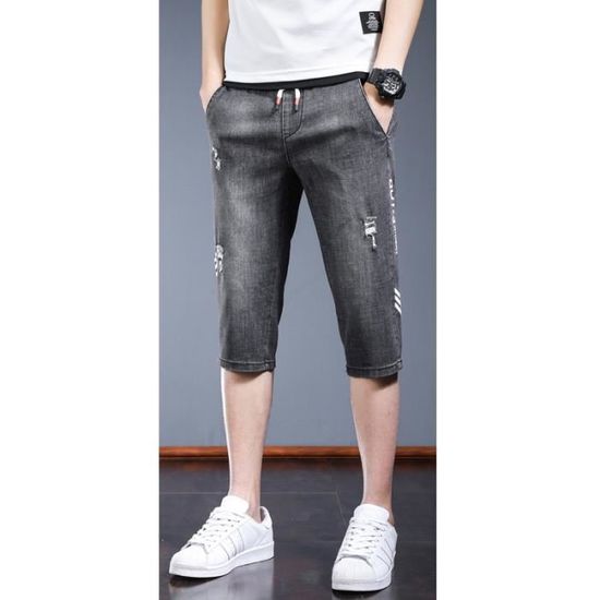 Short Jean Homme Slim Cargo - Bermudas Léger Coupe Ample Poches Taille Elastique Séchage Rapide