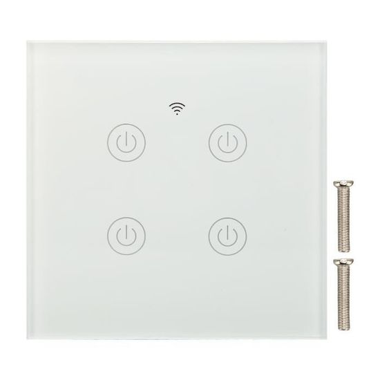 Interrupteur Tactile WiFi Double En Verre Blanc - Compatible Tuya, Alexa, Google Home - Pour Boîtier Standard
