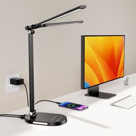 Lampe De Bureau LED à Double Tête - Pince Réglable 360° - 3 Couleurs, 10 Luminosités - Pour écran PC, Dessin, Lecture