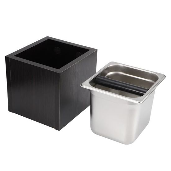 Knock Box Rectangulaire Acier Inoxydable Avec Barre Amovible - Boîte à Marc Expresso, Tiroir Extractible, Pieds Antidérapants