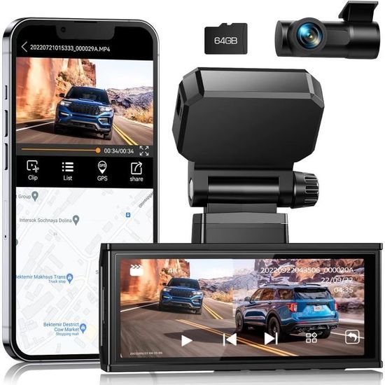 Dashcam Voiture Avant 4K & Arrière 2K - Écran Tactile 3,16", WiFi 5 GHz, GPS - Enregistreur De Conduite Grand Angle 170° Avec Nuit Et Capteur De Chocs