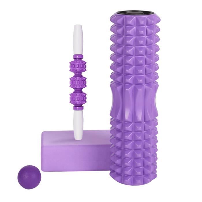 Rouleau de Massage, 3 en 1 Foam Roller Kit de Rouleau en Mousse, Bâton De Massage, Balle de Massage - Violet - JAESAN