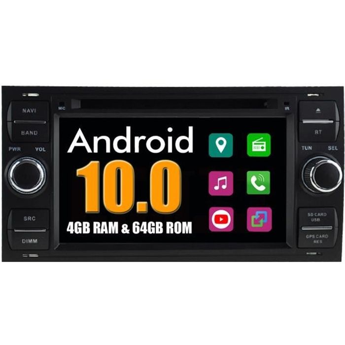 Autoradio Bluetooth GPS Navigation pour Ford Transit Fiesta Galaxy Fusion C-MAX S-MAX Kuga Connect Focus Mondeo / Noir