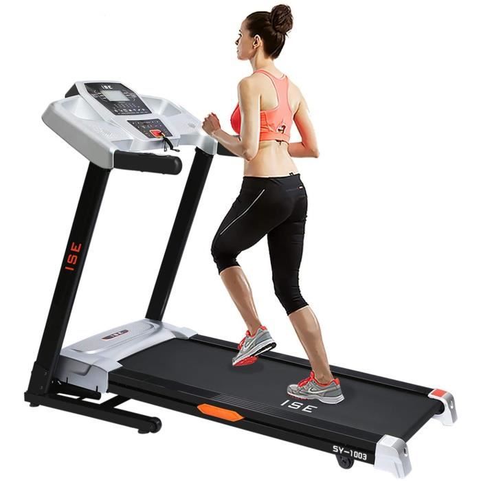 ISE Tapis de Course Electrique Pliable Pro,Tapis Roulant Motorisé avec 25 Programmes, Inclinaison Automatique 14 Km/h, Moteur DC 1.