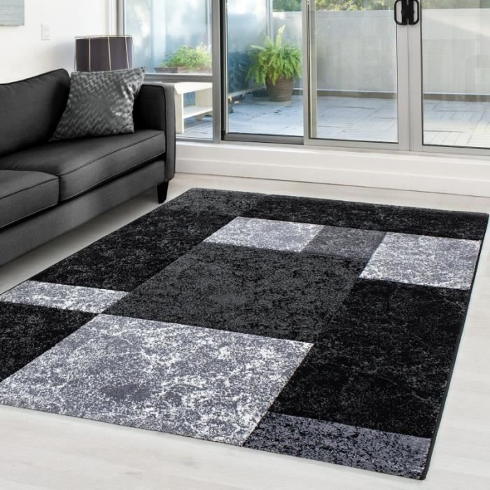 Tapis de salon 3D moderne designe découpe de contour à poils courts diff. couleurs (Noir - 120x170 cm)