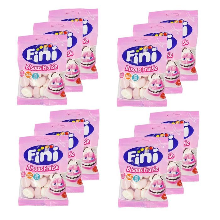 Fini - Lot 12x Bonbon bisous fraise - Sachet 90g