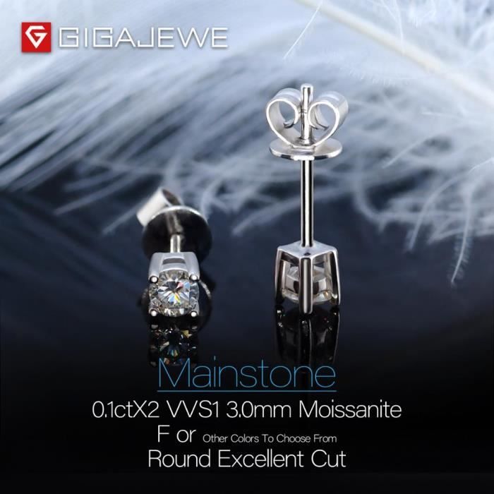 GIGAJEWE EF coupe ronde Total 0.2ct diamant Test passé Moissanite 18K plaqué or 925 argent boucles d'o - Modèle: Black - UOEHA02025