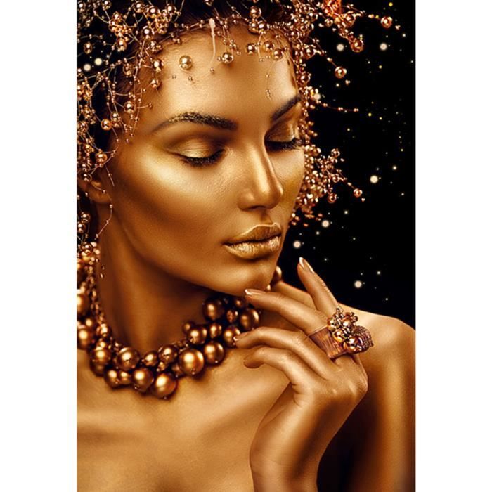 5D peinture diamant naturel - Body bricolage noir blanc or diamant, femme moderne, broderi - Modèle: R Round - 20x30cm - HJQZA39288