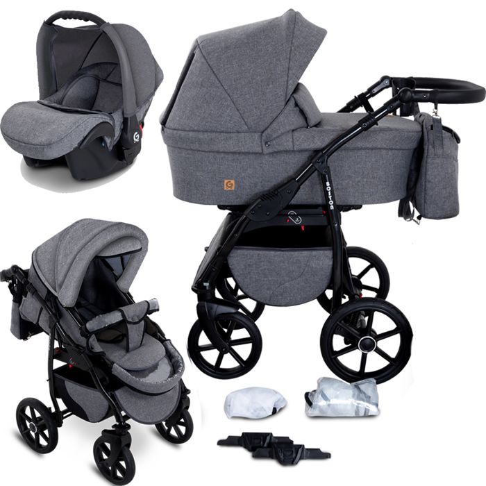 GagaDumi Boston combinée 3 en 1 poussette nacelle Siège-Auto avec tous les accessoires Landau (B1-Grey Jeans)