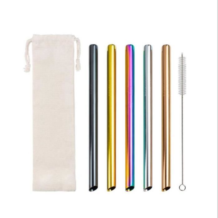 Paille Inox, Color Pailles Réutilisables avec Brosses de Nettoyage, Le Paille Bubble Tea écologique Pour Bubble Tea, aux Cocktails