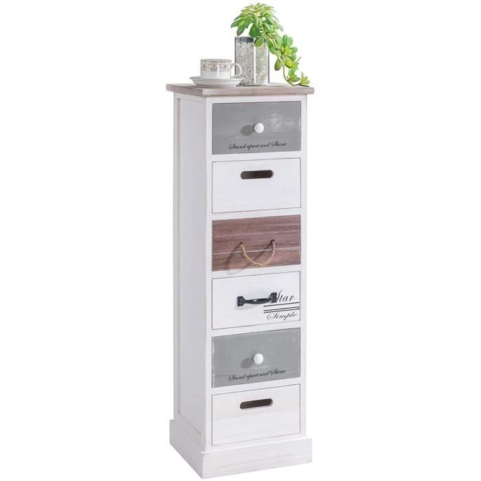 MEUBLE DE RANGEMENT IDIMEX Chiffonnier Salva Petite Commode avec 6 tiroirs en Bois de Paulownia Style Shabby Chic Vintage Rustiq8