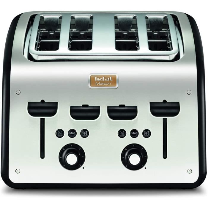 Tefal Grille Pain Maison 4 fentes, 2 Chambres Indépendantes de Cuisson, Réchauffage, Décongélation, Remontée Extra Haute, 1700W, Ino
