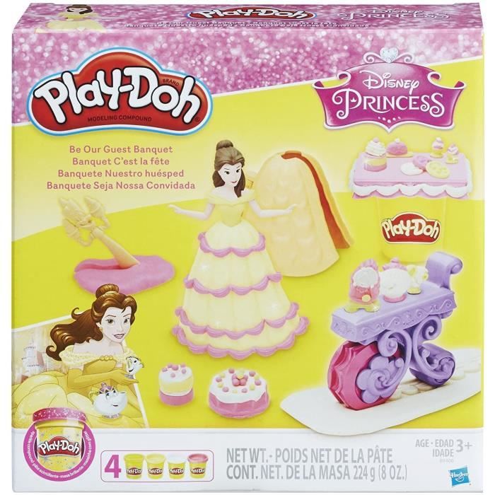 Pâte à modeler Play-Doh- Disney Princess – La Fête de Belle – Accessoire + 4 Pots, H0629406 56378