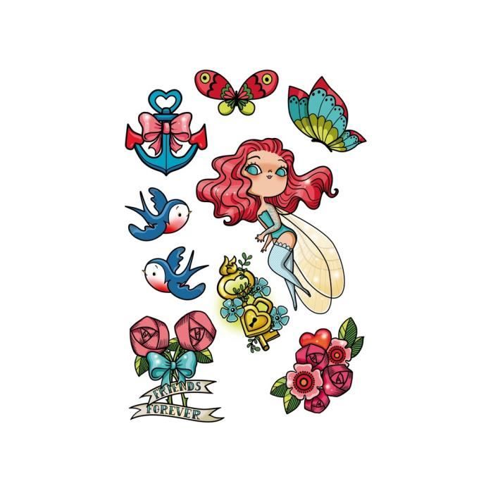 Tattoo' Mania - Planche 9 x 13 cm Tatouages ephemeres Enfant - Fee Rose