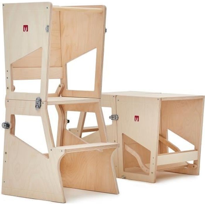 Tour d'apprentissage Montessori Multifonction 6 en 1 - TRS 2020 de Bianconiglio Kids ® - Bois naturel - Made in ITALY