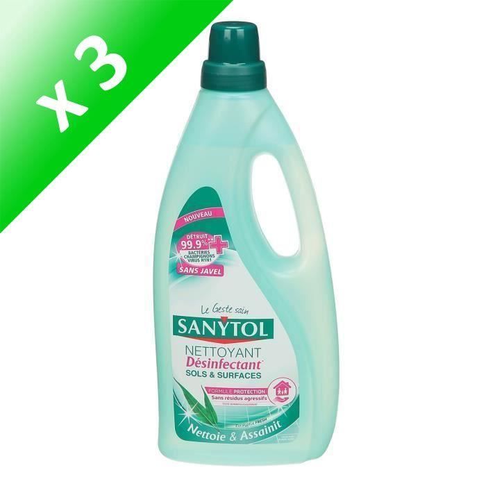 SANYTOL Nettoyant Désinfectant Sol et Surface Eucalyptus - 1 l (Lot de 3)