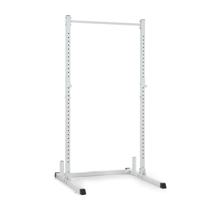 Klarfit HR 1100 Station support haltères musculation - Demi-rack 2 crochets + Barre de traction - Cadre acier noir -150kg max -Blanc