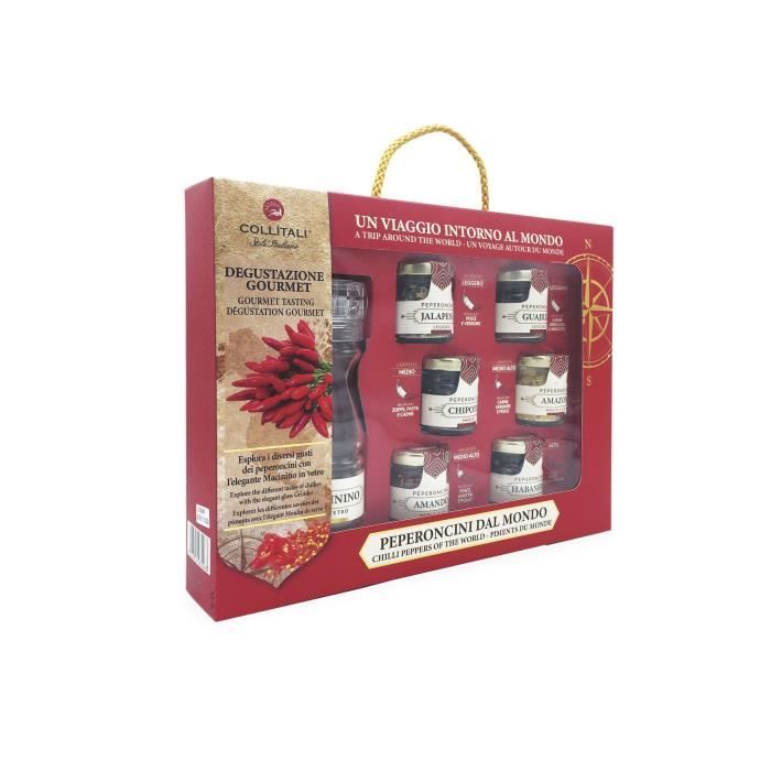 COLLITALI 6 PIMENTS : Amando 14 g, Guajillo 8 g, Chipotle 12 g, Amazon yellow 10 g, Jalapeno 7 g, Habanero 8 g + moulin