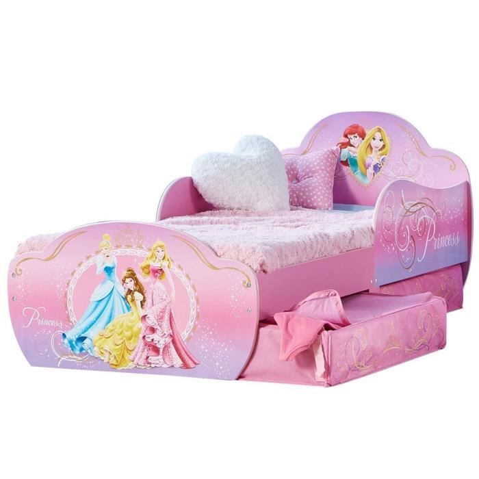 Lit enfant Princesse Disney Design avec tiroirs de rangement + Matelas