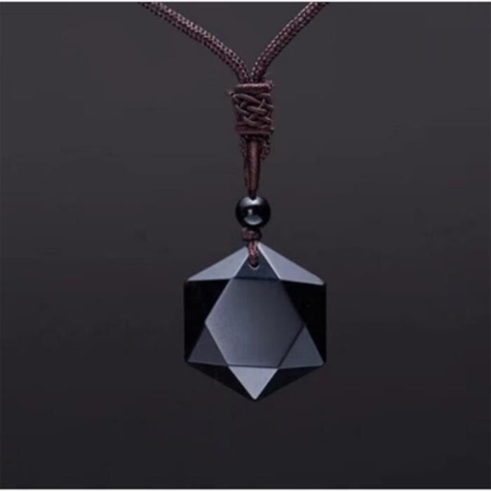 Collier Pendentif Pierre Naturelle Pierre Precieuse Chakras Améthyste Obsidienne Étoile de David Facette Tisser Manuel Collier Prote