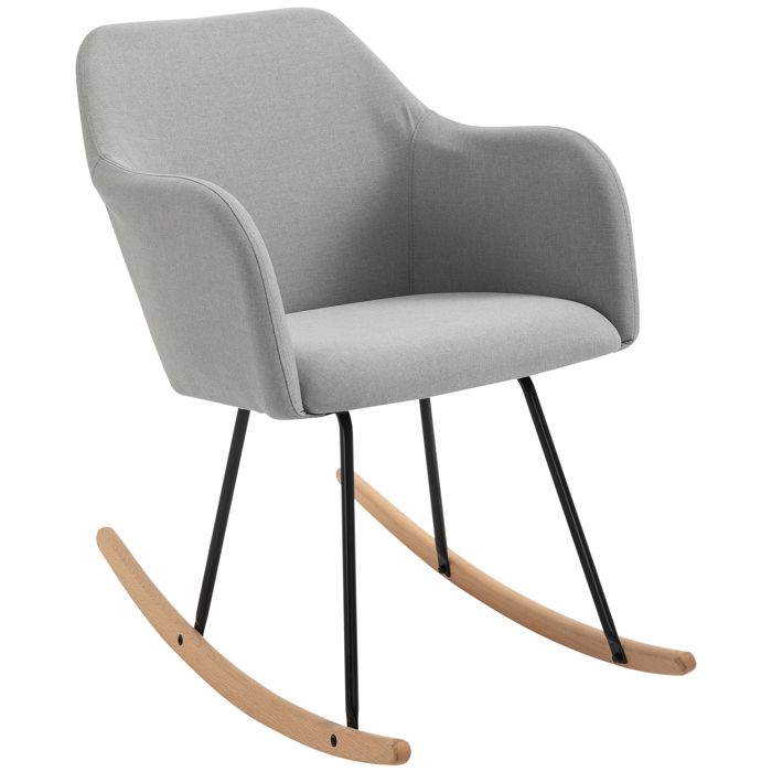 Fauteuil à bascule rocking chair grand confort accoudoirs assise dossier garnissage mousse haute densité lin gris